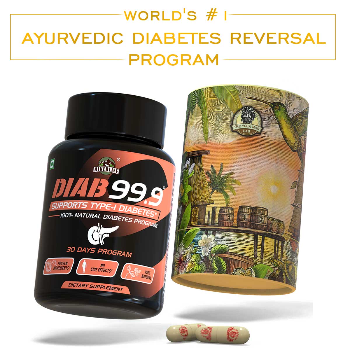 Diab 99.9 Type-1 Sugar Ayurvedic Supplement | For Secreting Insulin naturally & preventing Side-Effects | 100% Natural